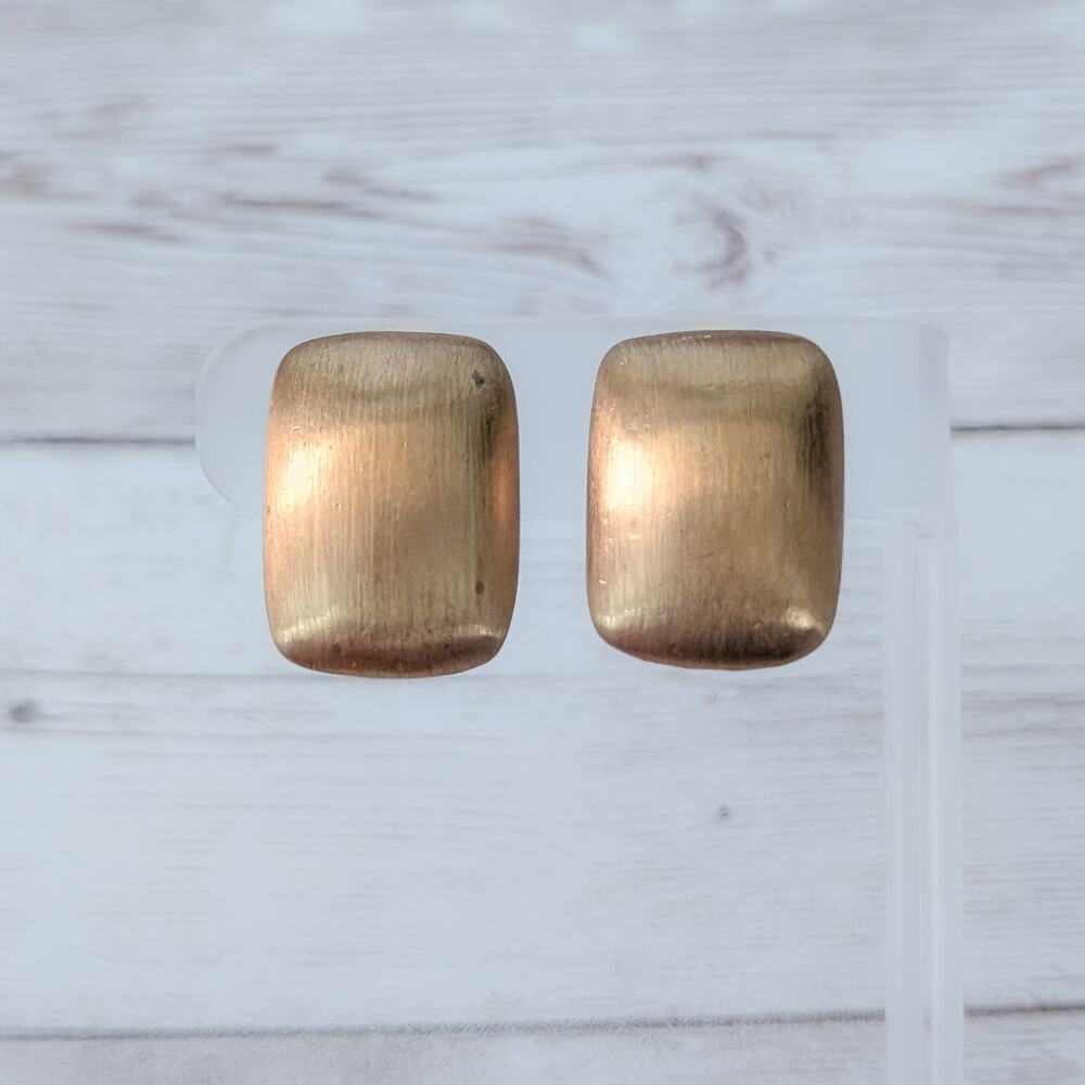 Vintage Clip On Earrings Brushed Bronzey Gold Tone - Some Marks